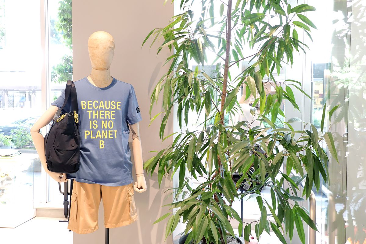 店内の観葉植物とマネキン