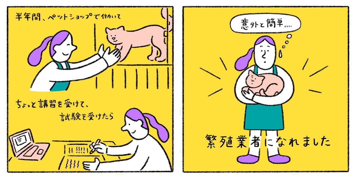 動物取扱業者になった女性のイラスト