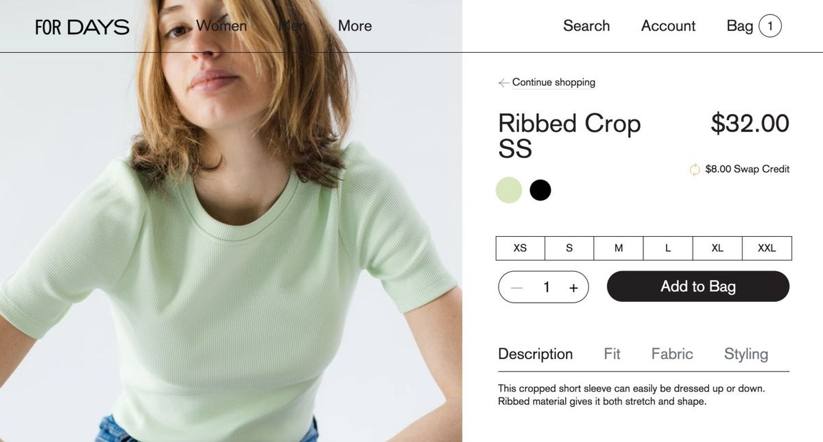 商品を返品するとインセンティブがもらえるアパレル「For Days」の商品購入ページ