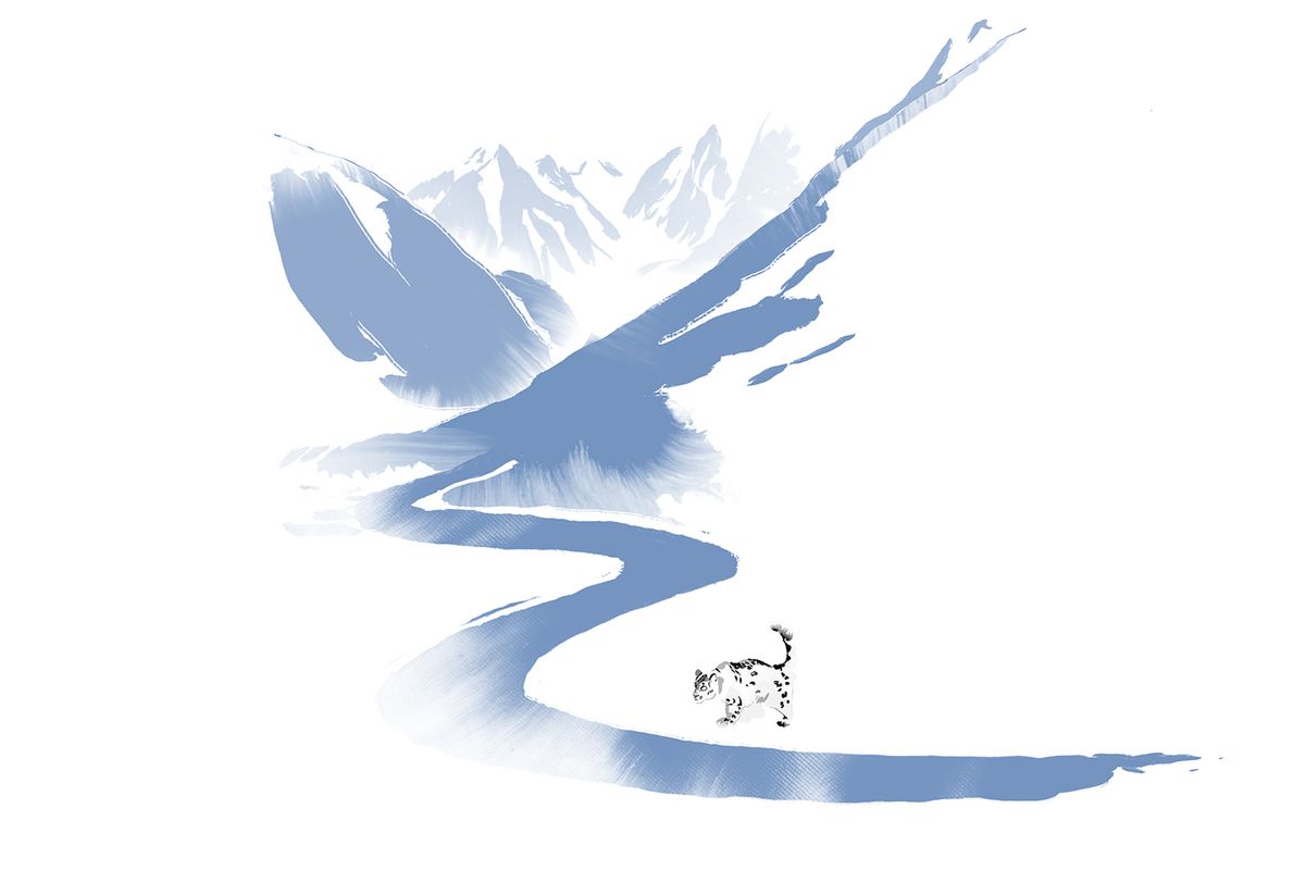 山と川、ホワイトタイガーのイラスト