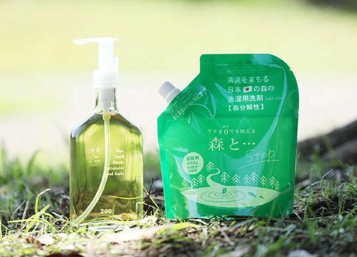 環境にやさしい食器用洗剤「がんこ本舗 森とSTEP」のパッケージ