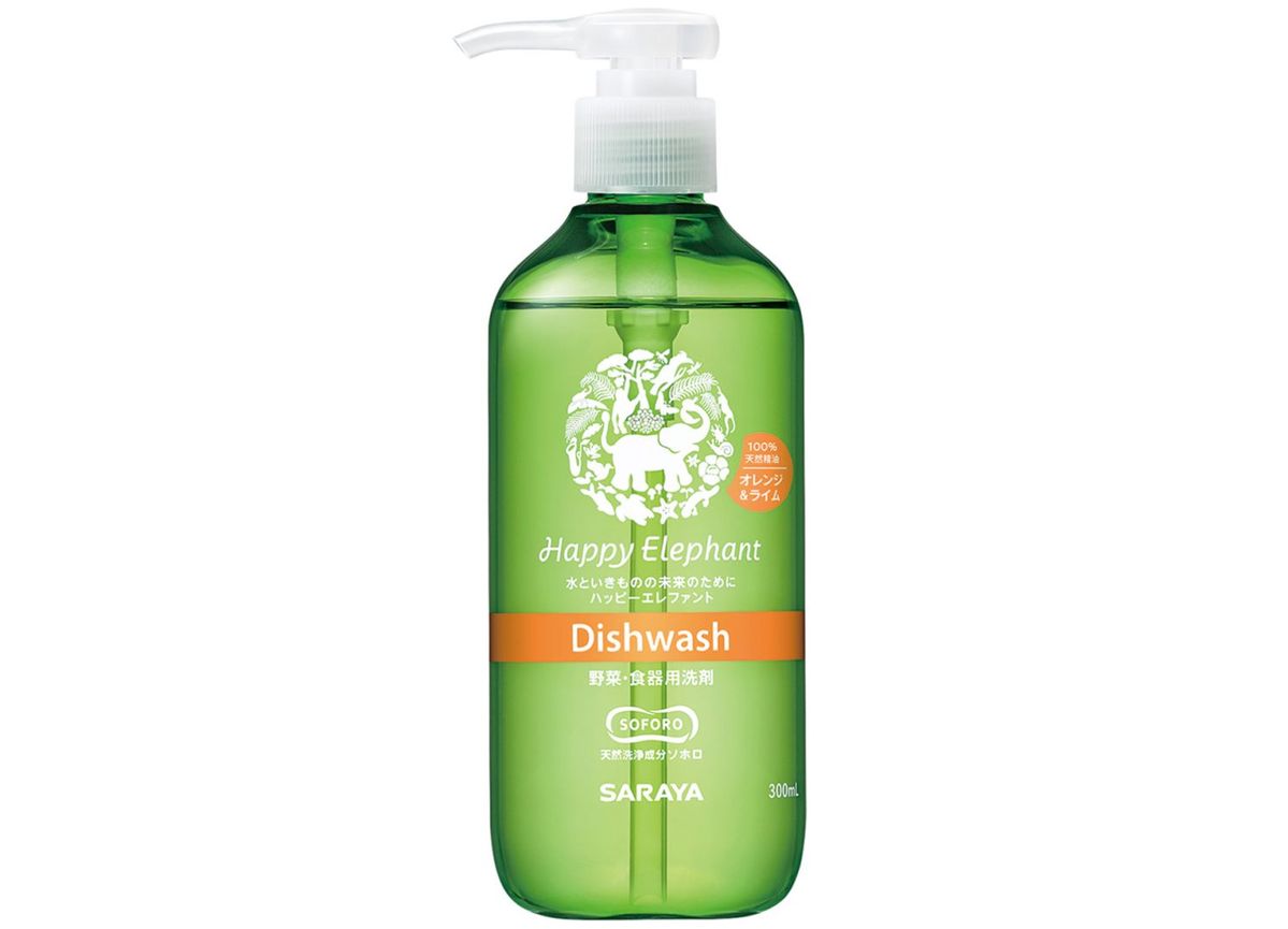 環境にやさしい食器用洗剤「SARAYA ハッピーエレファント」のボトル