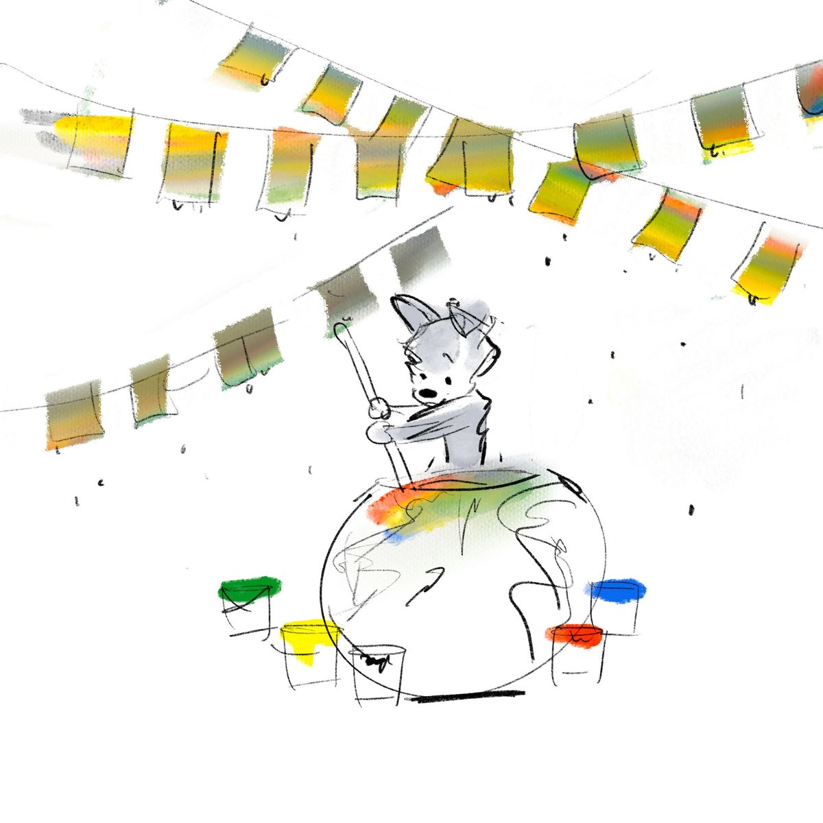 ミックスジュースを混ぜているイラスト