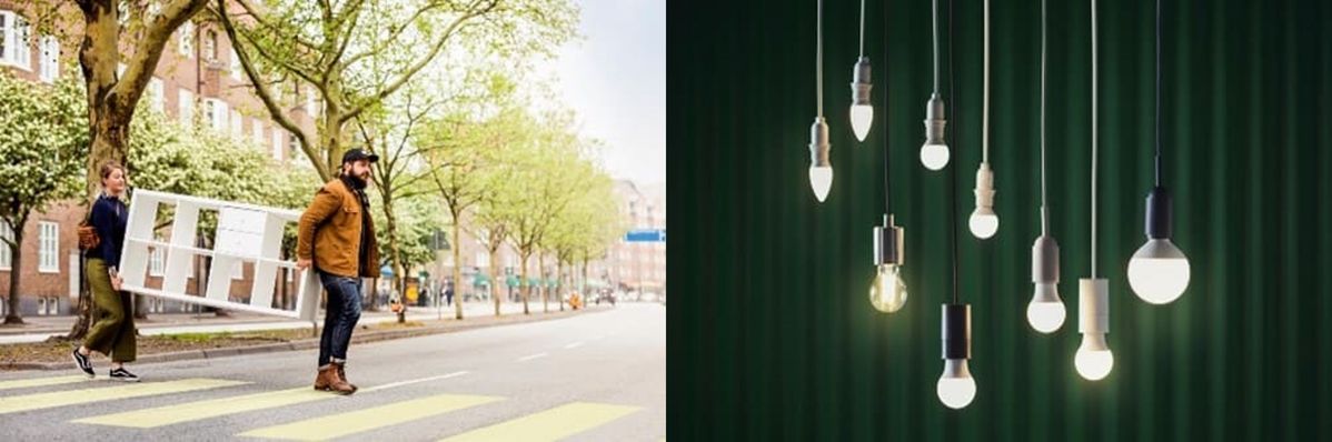 電球と、家具の買取の様子