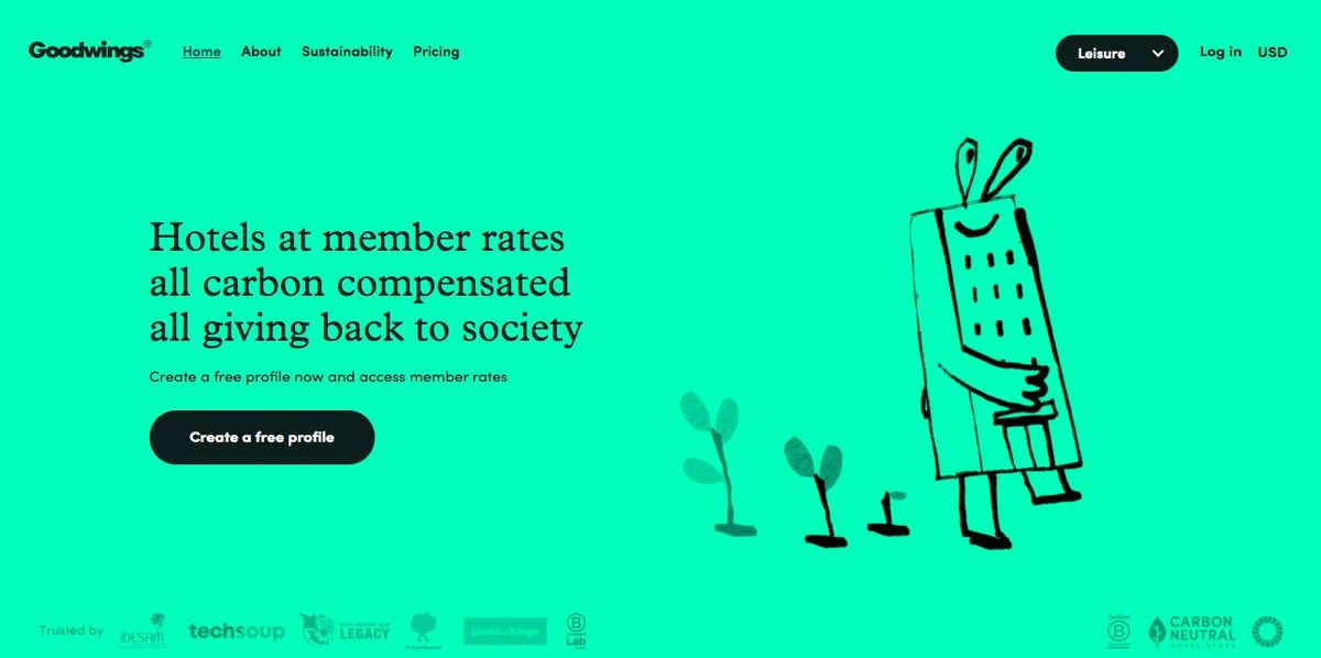 「Goodwings」のウェブサイトトップページ