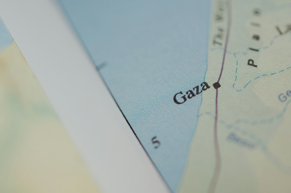 Gazaと記された青と白の地図