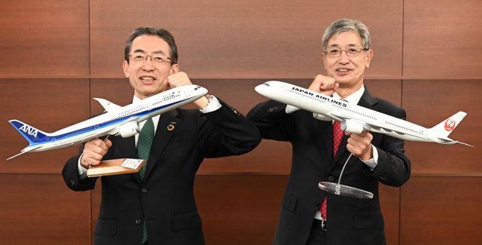 JALはANAのSAFに関する共同レポート策定。平子裕志ANA社長、赤坂祐二JAL社長