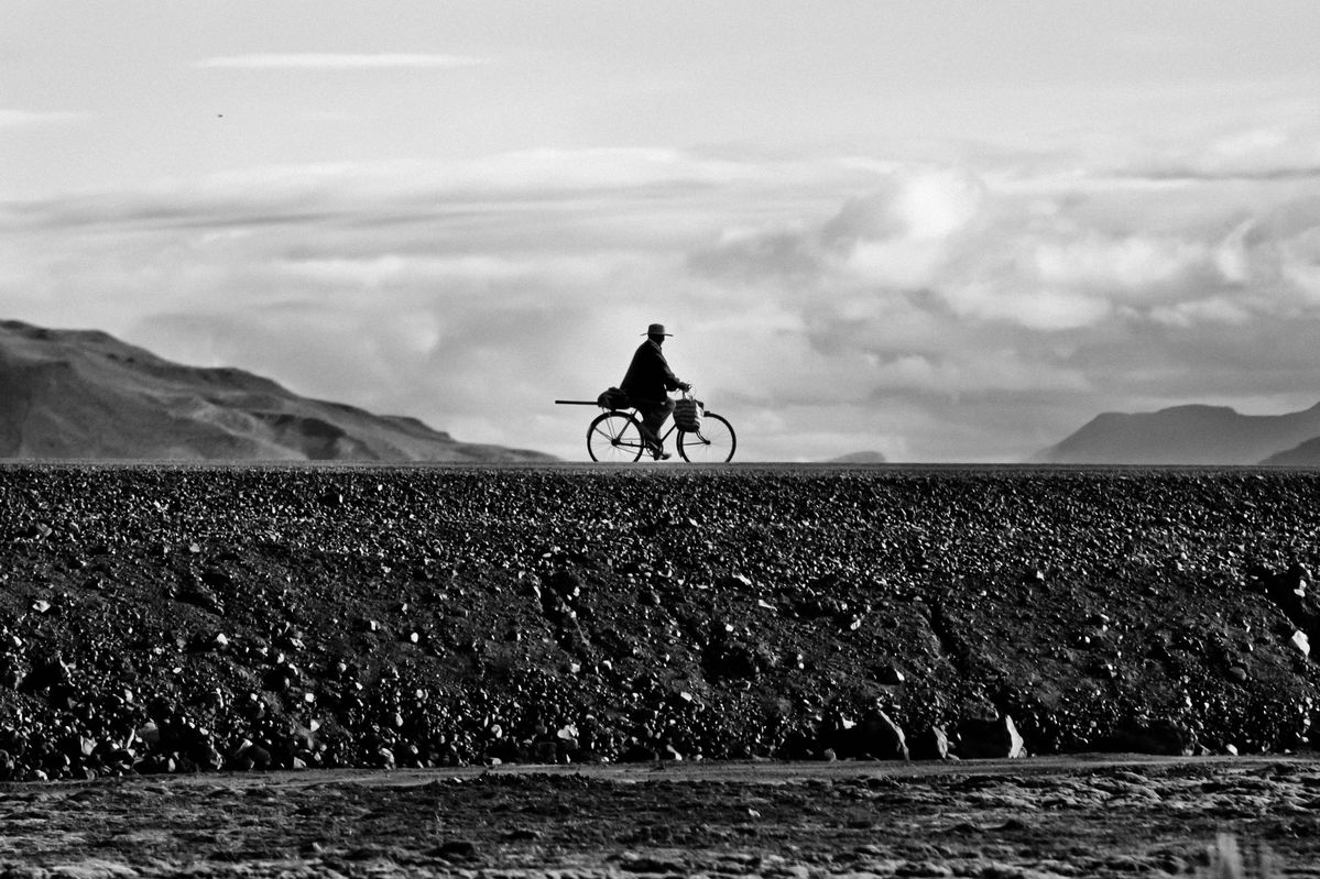 自転車で走る男性