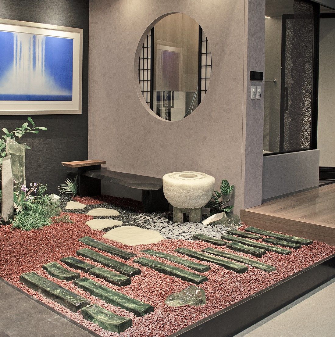 枯山水を敷いた玄関の様子